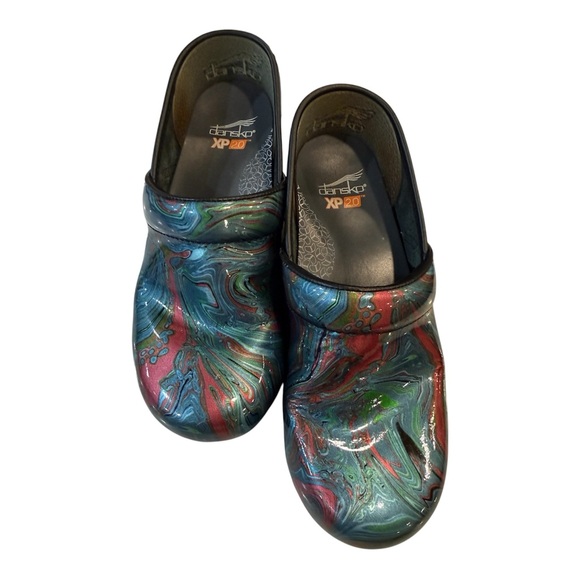 Dansko XP 2.0 Marble Rainbow Swirl Patent Clogs EU 37 US 6.5 Pro Slip Resistant - Picture 5 of 10